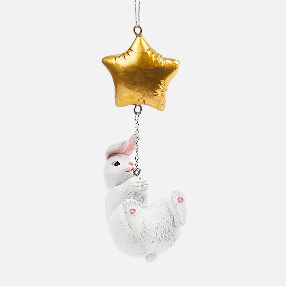 фото Украшение новогоднее феникс-презент зайчик с жёлтым шариком подвесное, полирезина, 1 шт. феникс present