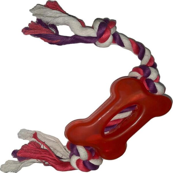 Игрушка для собак Ripoma кость на канате, красный, текстиль