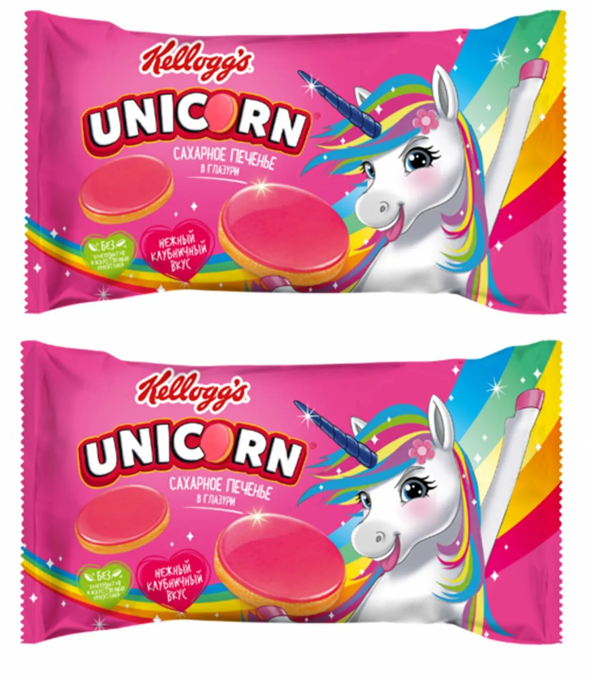 Печенье Kellogg's сдобное в глазури Unicorn Клубника, 105 г х 2 шт