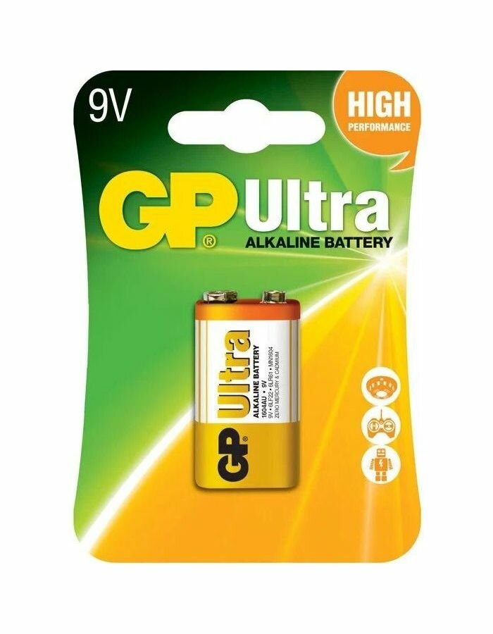 

9V Батарейка GP Ultra Alkaline 1604AU 6LR61, 1 шт.