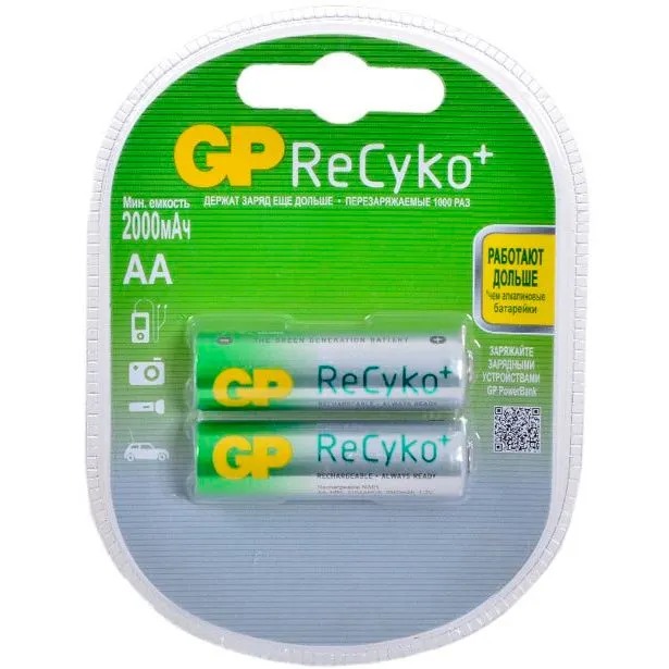 

AA Аккумуляторная батарейка GP Recyko 210AAHCB, 2 шт. 2000мAч