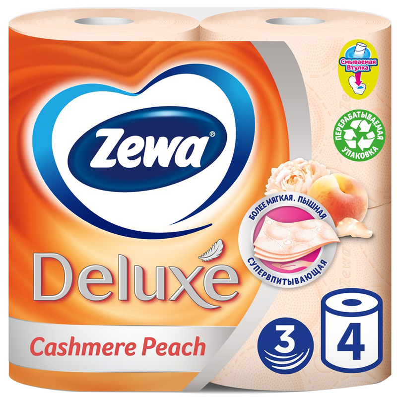 

Бумага туалетная Zewa Deluxe 3-слойная, 4 шт., тиснение, персиковая