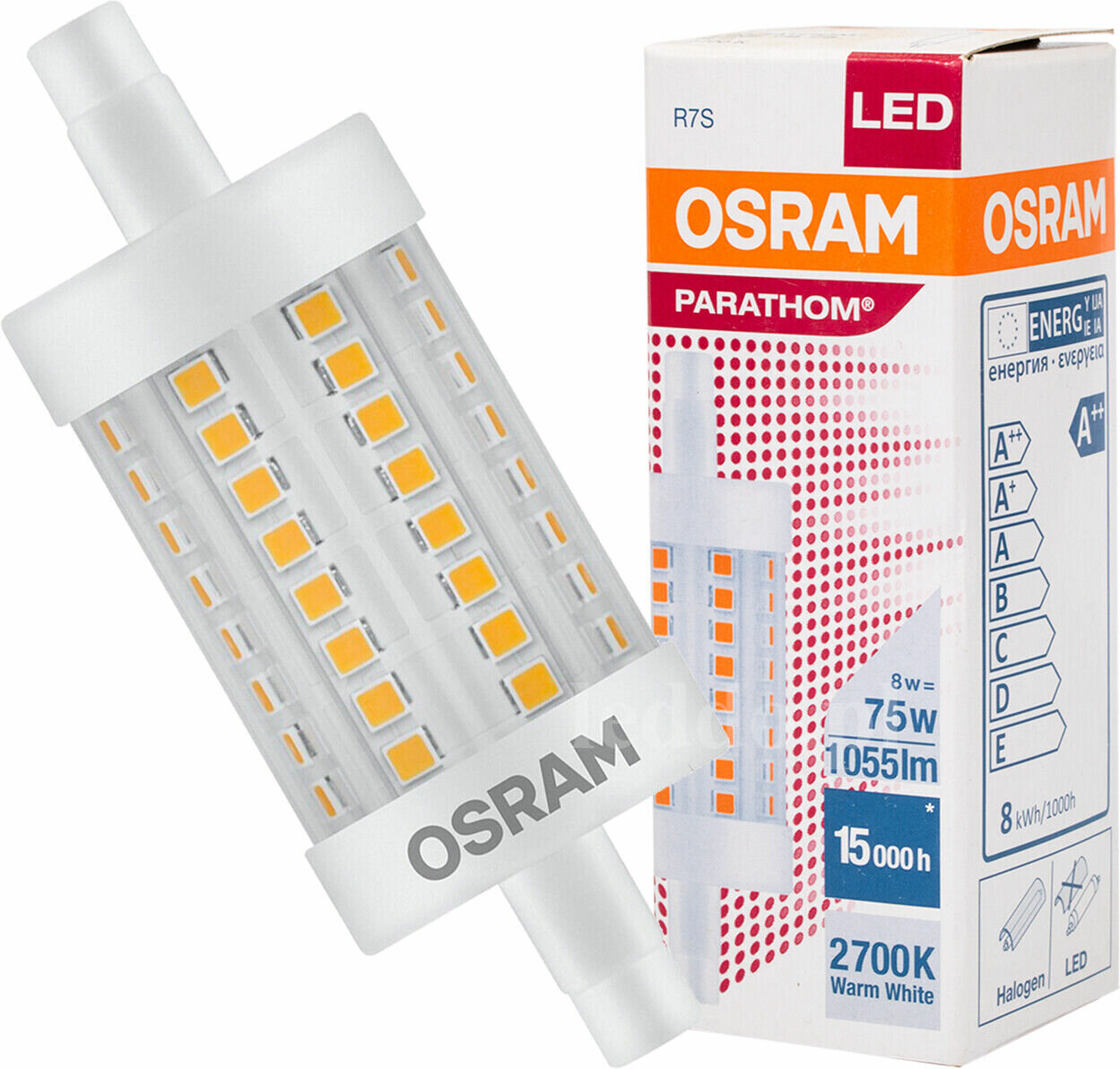 

Лампа Светодиодная OSRAM двухцокол R7s 78мм 8Вт 220В 1055Лм 2700К Теплый белый 1шт, Трубка линейная двухцокольная R7s 78мм 8Вт 220В 1055Лм 2700К свет