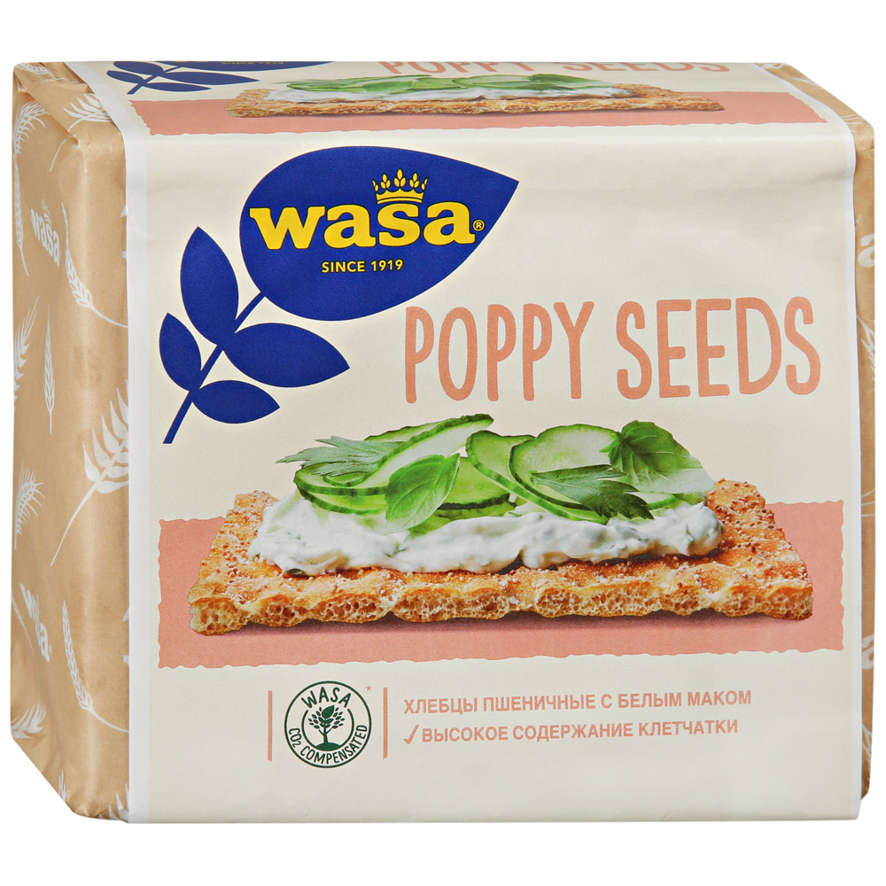 фото Хлебцы wasa poppy seeds пшеничные с белым маком 240 г