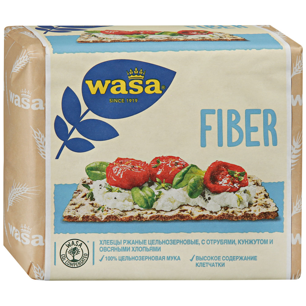 фото Хлебцы wasa fiber ржаные с пшеничными отрубями кунжутом и овсяными хлопьями 230 г