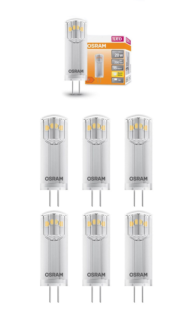 

Лампа светодиодная OSRAM Капсула 1.8Вт 12В G4 200Лм 2700К теплый белый, упак. 6шт, Капсула 1.8Вт 12В G4 200Лм 2700К