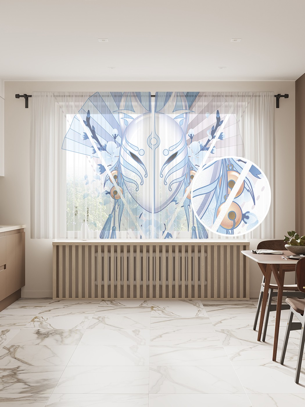 фото Фототюль joyarty "маска кицунэ", 145x180 см (2 полотна со шторной лентой + 50 крючков)