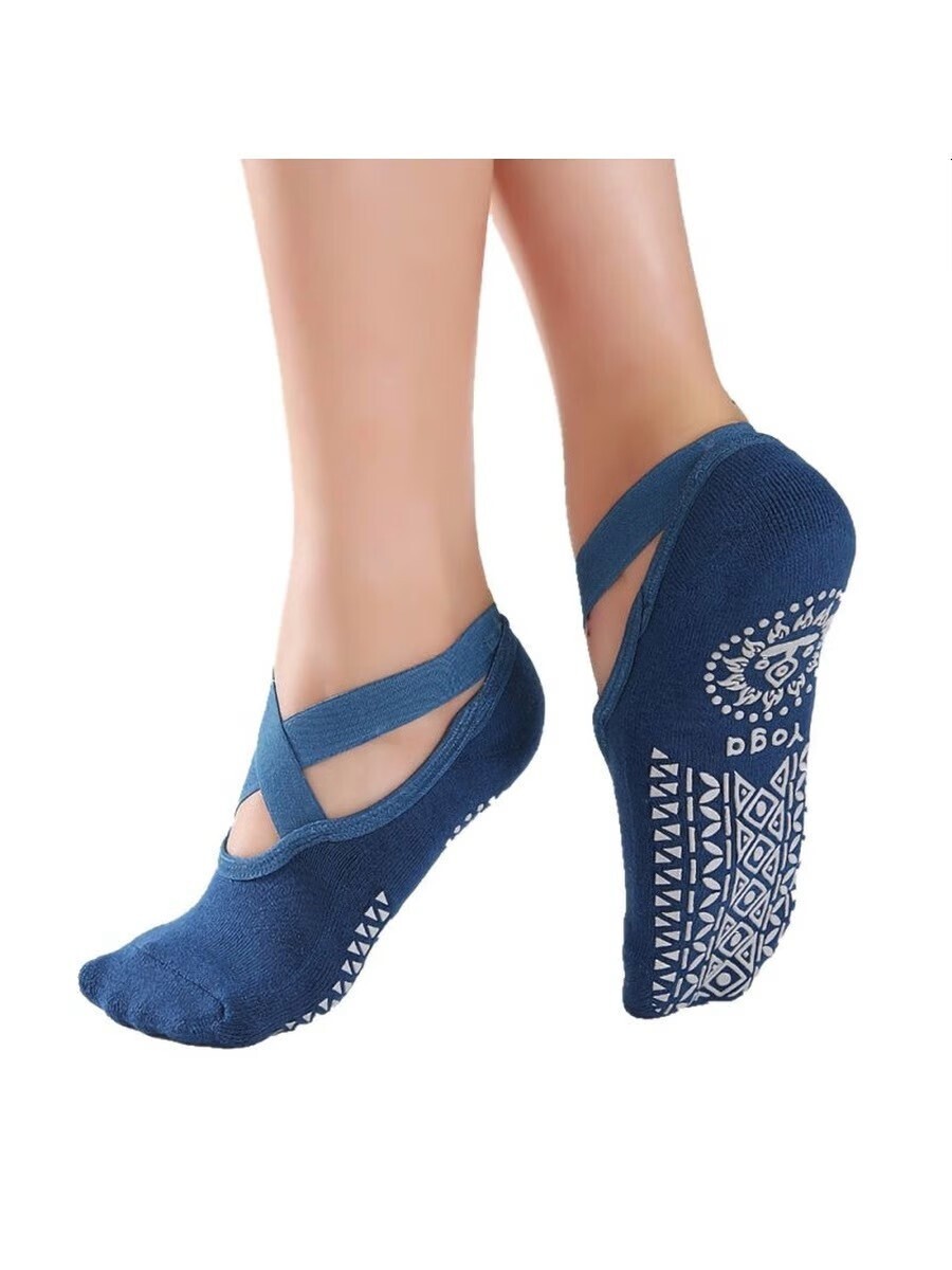 фото Носки для йоги с лямками синие rekoy