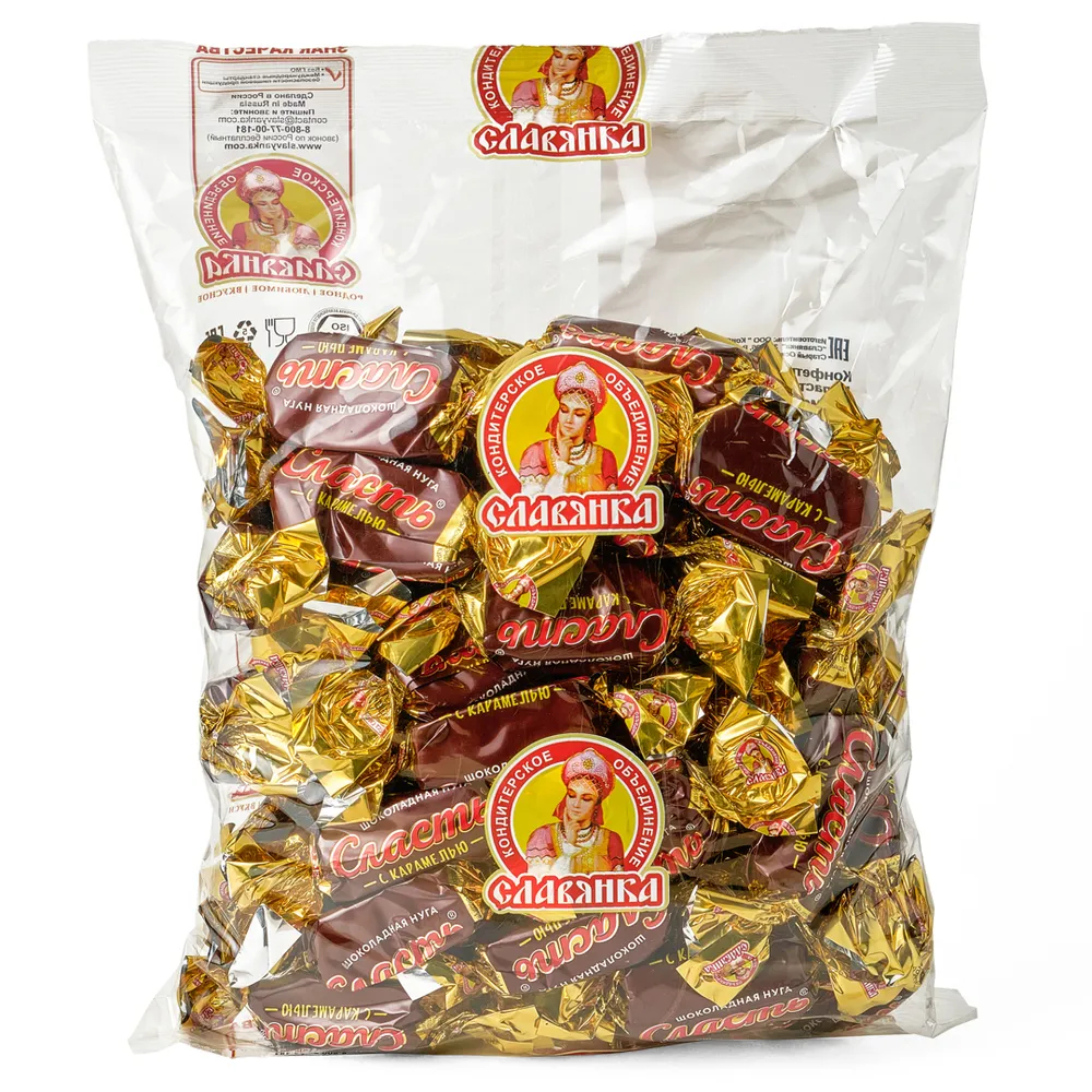 Конфеты Славянка Сласть глазированные, шоколадная нуга с карамелью и орехом, 1 кг