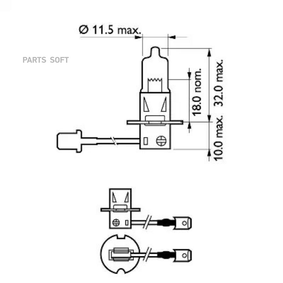 Лампа h3 12336 premium 12v 55w pk22s блистер 1 шт.