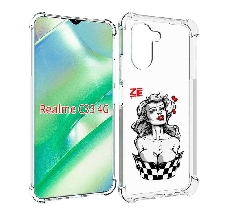 

Чехол MyPads черно белая девушка с красными губами женский для Realme C33 4G, Прозрачный, Tocco