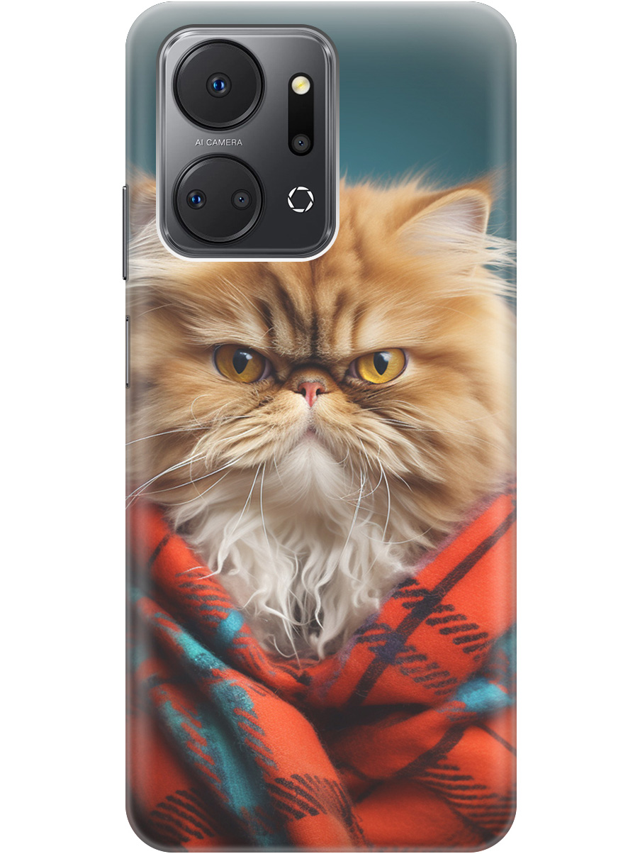 

Силиконовый чехол на Honor X7a с рисунком "Недовольный котик", Красный;синий, 20000896