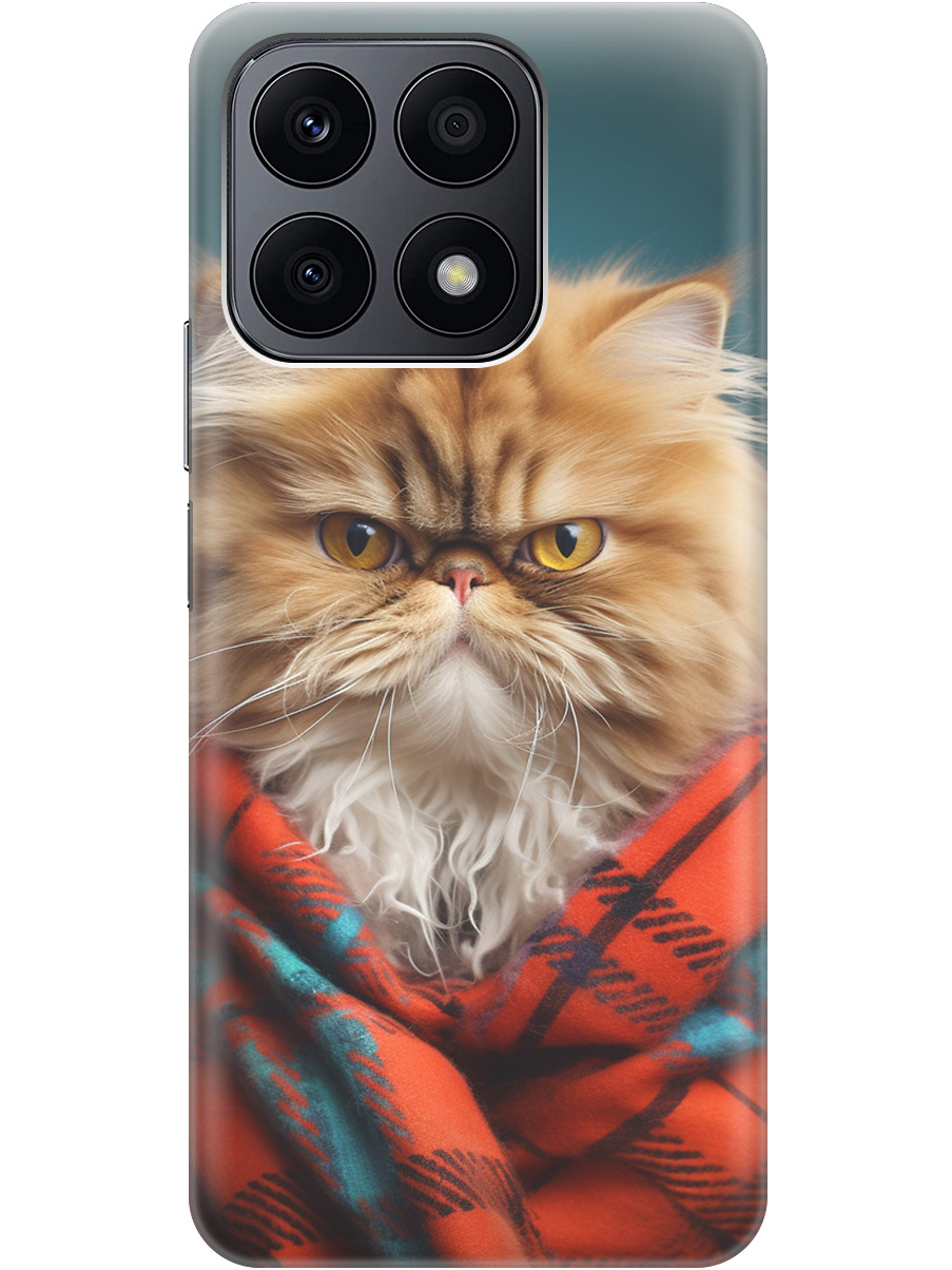 

Силиконовый чехол на Honor X8a с рисунком "Недовольный котик", Красный;синий, 20001159