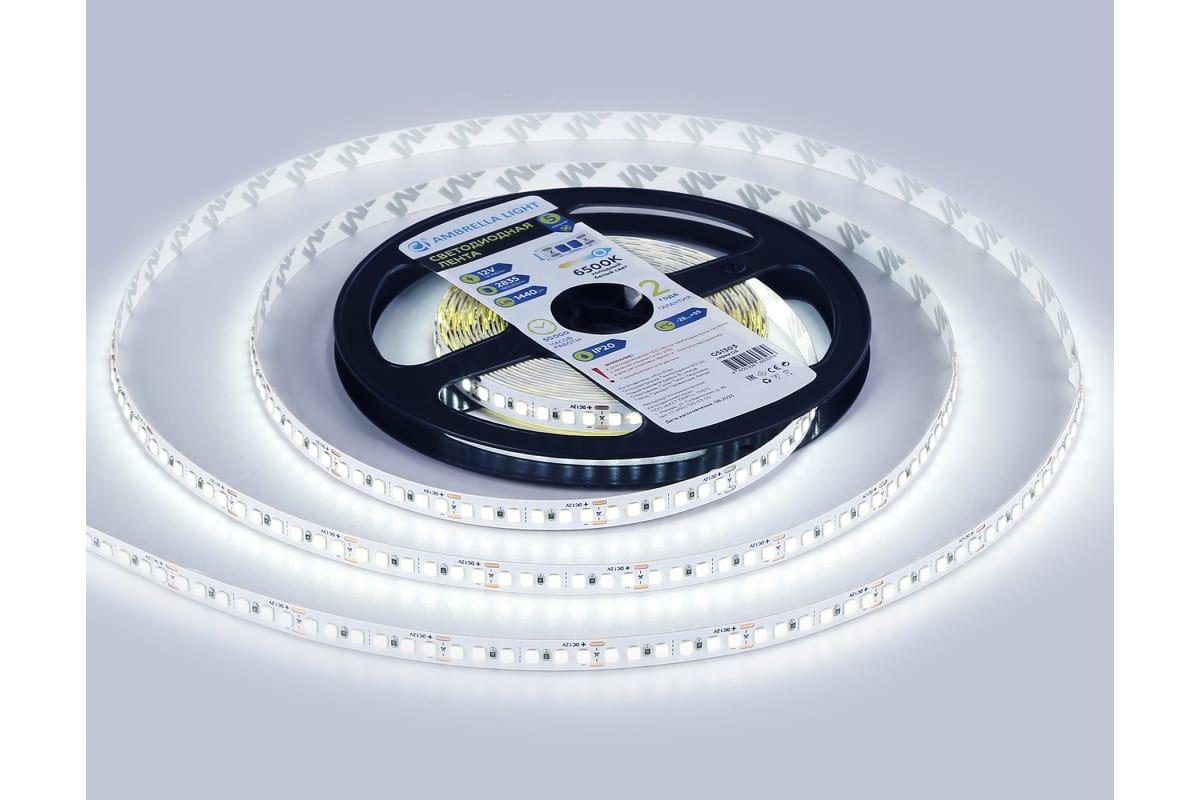 Лента светодиодная Ambrella LED 180 12 В 14,4 Вт IP20 6500 К GS1303