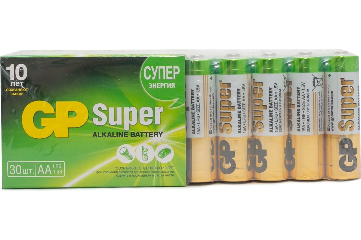 

AA Батарейка GP Super Alkaline 15A LR6, 30 шт.