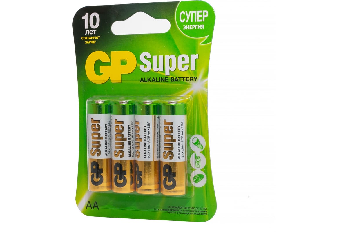 

AA Батарейка GP Super Alkaline 15A LR6, 4 шт.