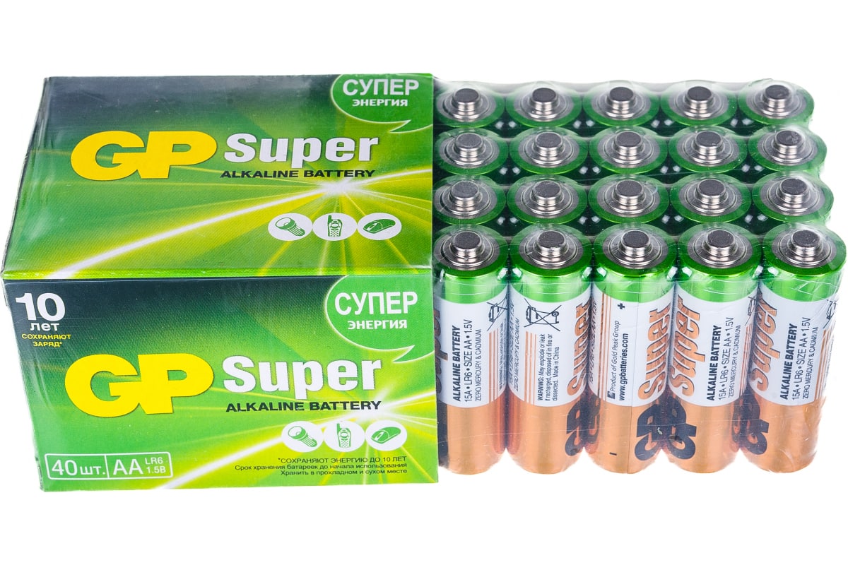 

AA Батарейка GP Super Alkaline 15A LR6, 40 шт.