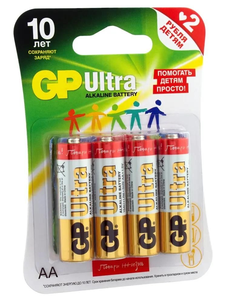 

AA Батарейка GP Ultra Alkaline 15AUGLNEW LR6, 4 шт.