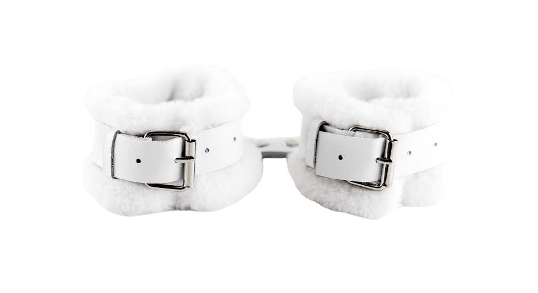 Оковы BDSM Арсенал из натуральной кожи с нежным мехом White