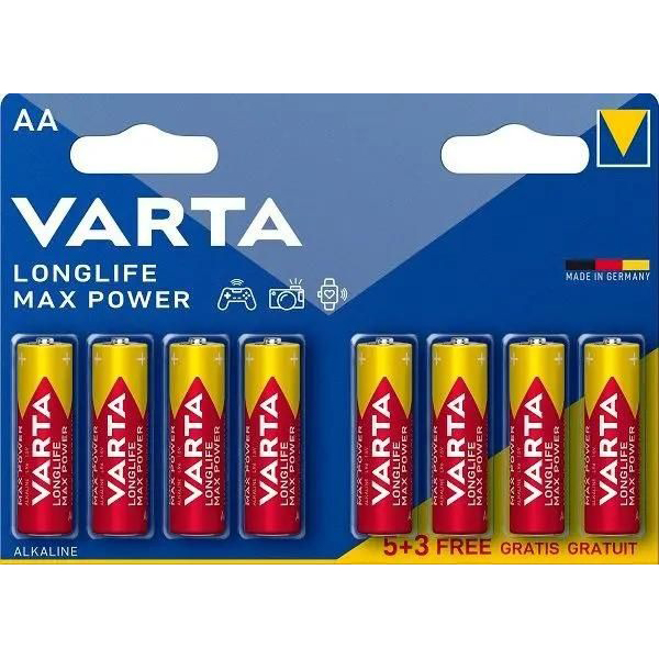 

AA Батарейка VARTA LongLife Max Power Alkaline LR6 BL5+3, 8 шт.