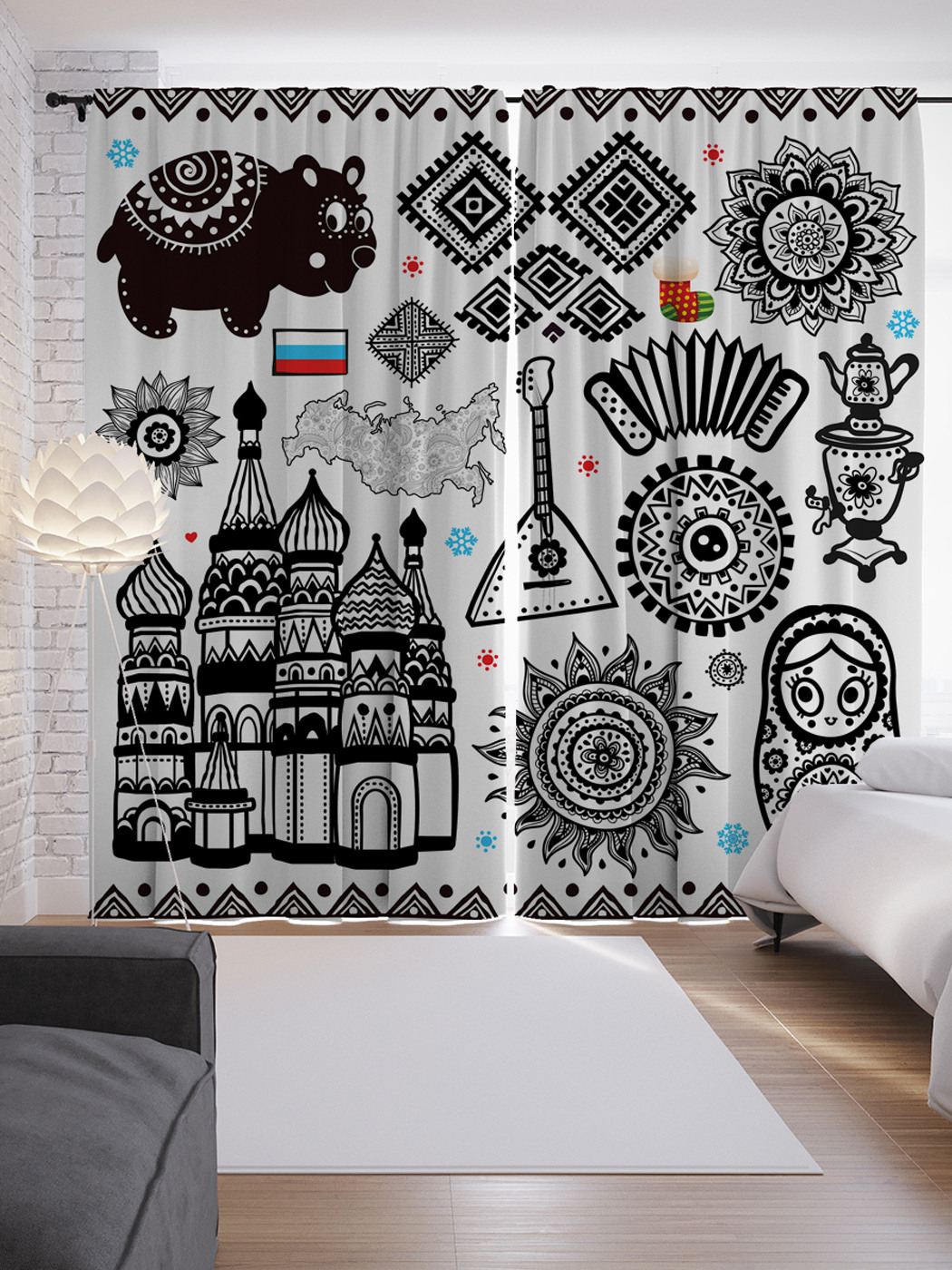 

Шторы JoyArty с фотопечатью "Российская символика" из сатена, 290х265 см, Российская символика