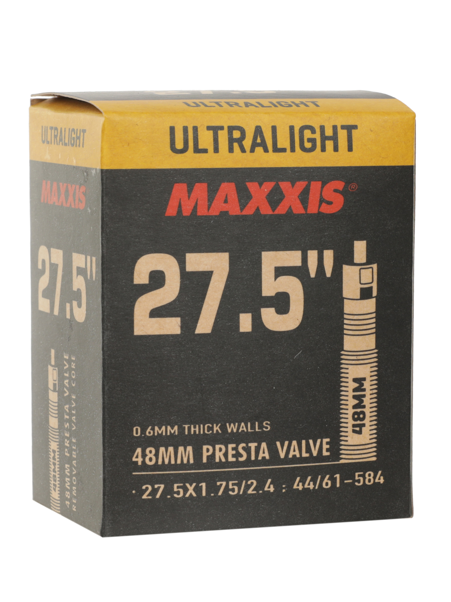 

Велокамера Maxxis Ultralight 27.5X1.75/2.4 44/61-584 0.6Mm Велониппель 48 Мм (Б/Р) 2024, Черный, Ultralight
