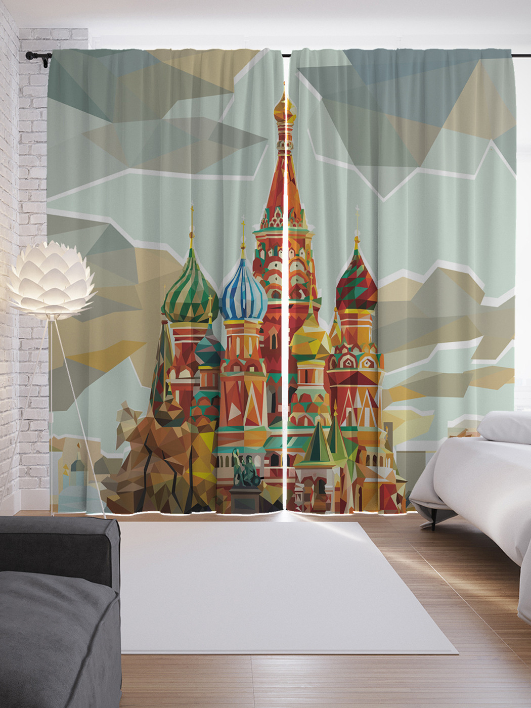 

Шторы JoyArty с фотопечатью "Полигональный собор" из сатена, 290х265 см, Полигональный собор
