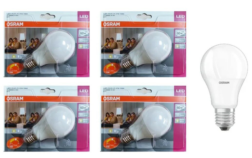 

Лампочка светодиодная OSRAM Груша A E27 8,5Вт 220В 2700К Теплый белый, упак. 4шт, Груша A E27 8,5Вт 220В 2700К