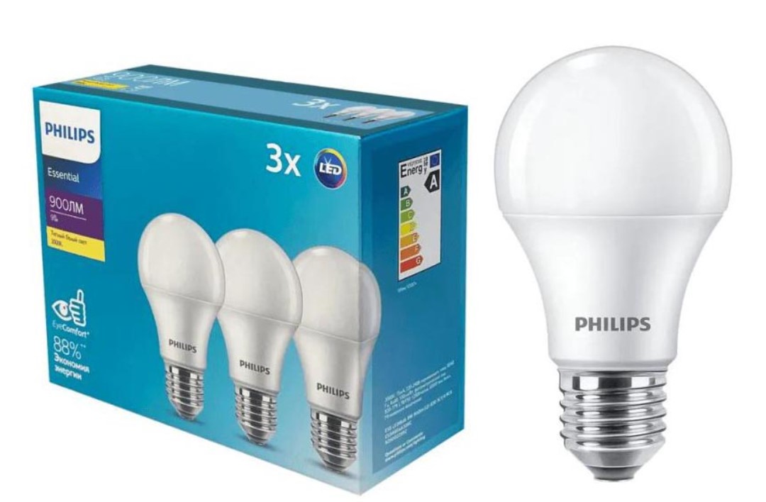 

Лампочка ветодиодная PHILIPS Экопак ESSLEDBulb 9W E27 3000K 3шт/уп, упак. 1шт, Экопак ESSLEDBulb 9W E27 3000K 3шт/уп