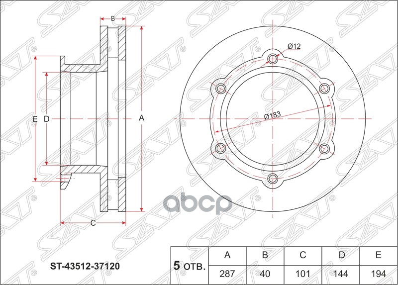 

Диск Тормозной Перед Toyota Dyna/Toyoace Xzu4## 03-/Hino 300 Sat арт. ST-43512-37120