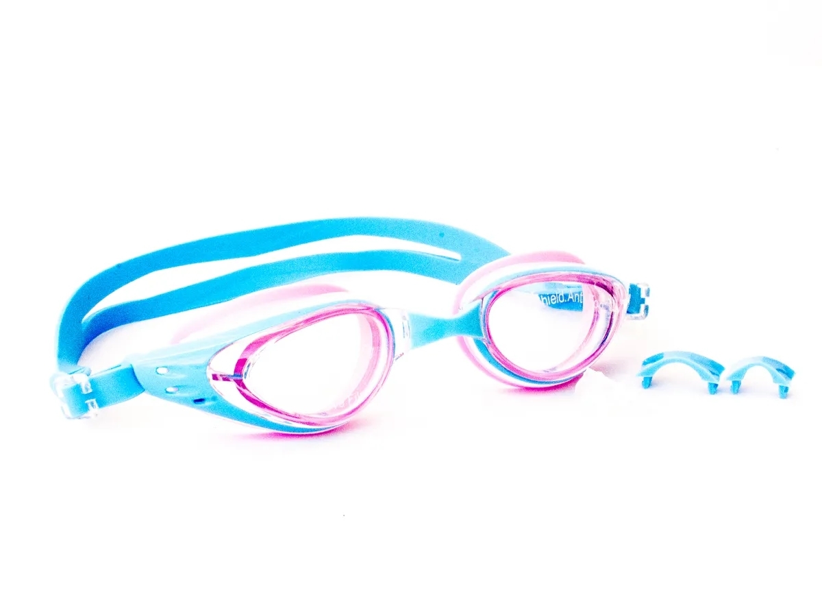 Очки для плавания взрослые (+ беруши, кейсы) Голубо-Розовые