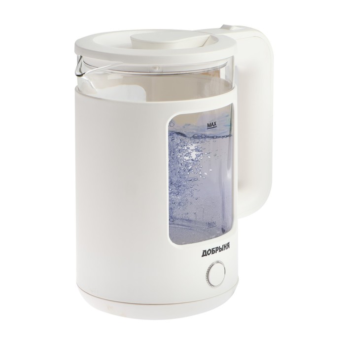 Чайник электрический Добрыня DO-1259W 1.5 л белый, прозрачный чайник электрический добрыня do 1259w 1 5 л белый прозрачный