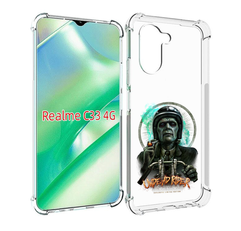 Чехол MyPads зеленый мужчина с сигаретой на мотоцикле для Realme C33 4G