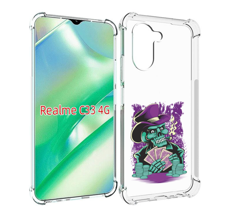 

Чехол MyPads зеленый череп с картами для Realme C33 4G, Прозрачный, Tocco