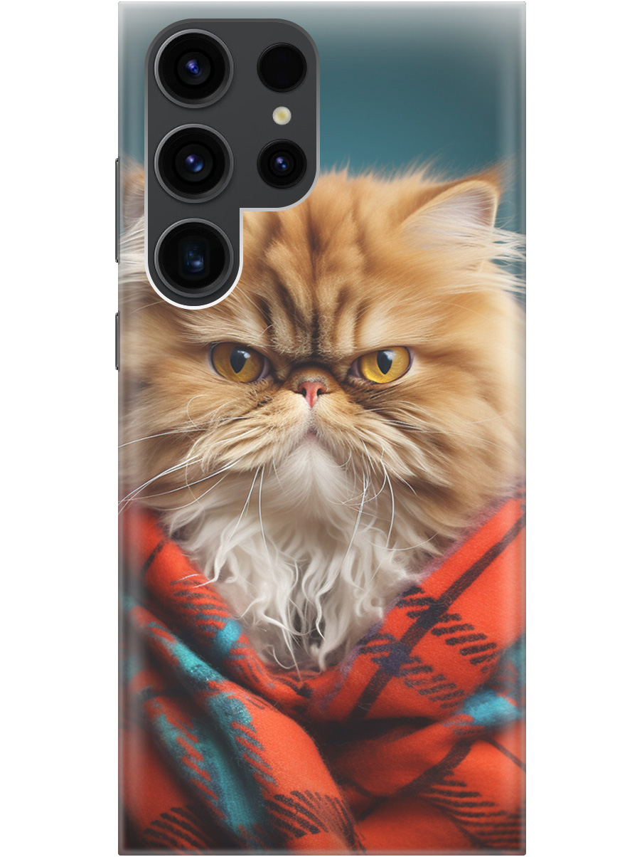

Силиконовый чехол на Samsung Galaxy S23 Ultra с рисунком "Недовольный котик", Красный;синий, 20000521