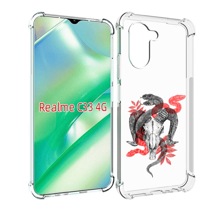 

Чехол MyPads змея в черепе рисунок для Realme C33 4G, Прозрачный, Tocco
