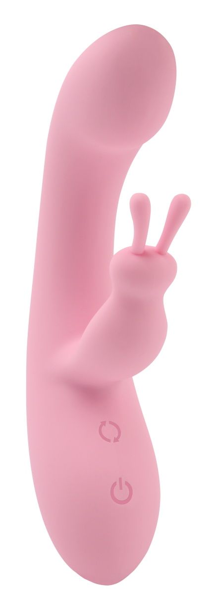 фото Нежно-розовый вибратор со стимулятором клитора jumping rabbit vibrator 19,5 см chisa novelties