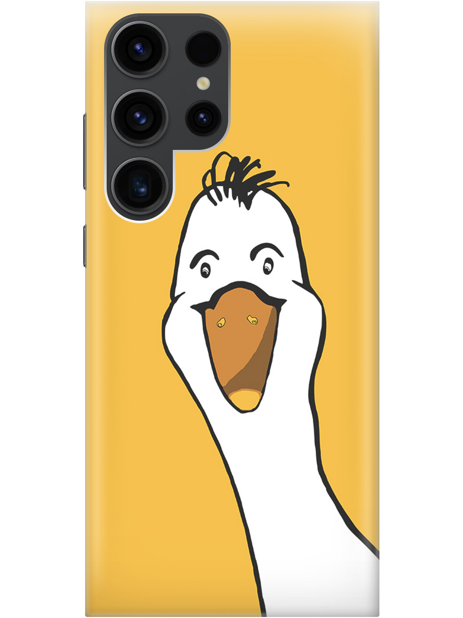 

Силиконовый чехол на Samsung Galaxy S23 Ultra с рисунком "Забавный гусь", Белый;желтый, 20000521