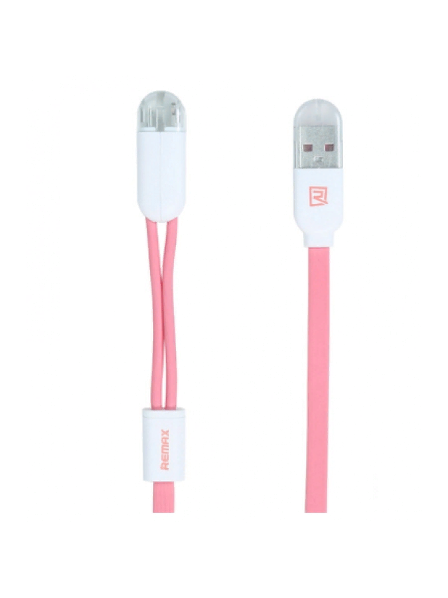 

Дата-кабель Remax Twins RC-025t 2in1 USB-Lightning & microUSB 2.0A, 1 м, Pink
