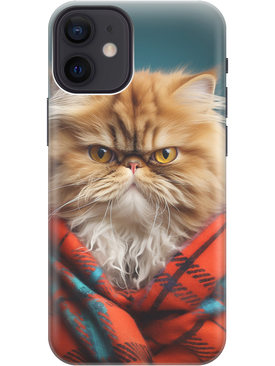 

Силиконовый чехол на Apple iPhone 12 Mini с рисунком "Недовольный котик", Красный;синий, 20000701