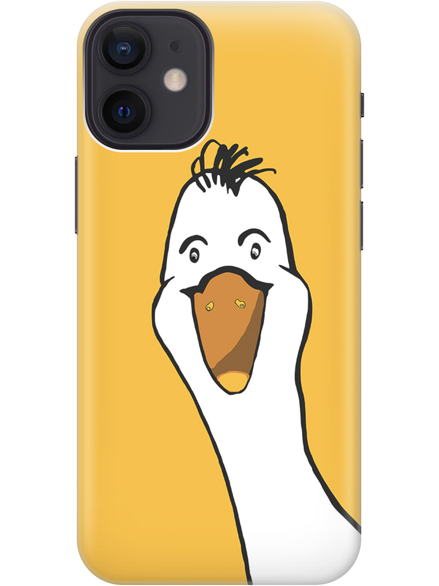 

Силиконовый чехол на Apple iPhone 12 Mini с рисунком "Забавный гусь", Белый;желтый, 20000701