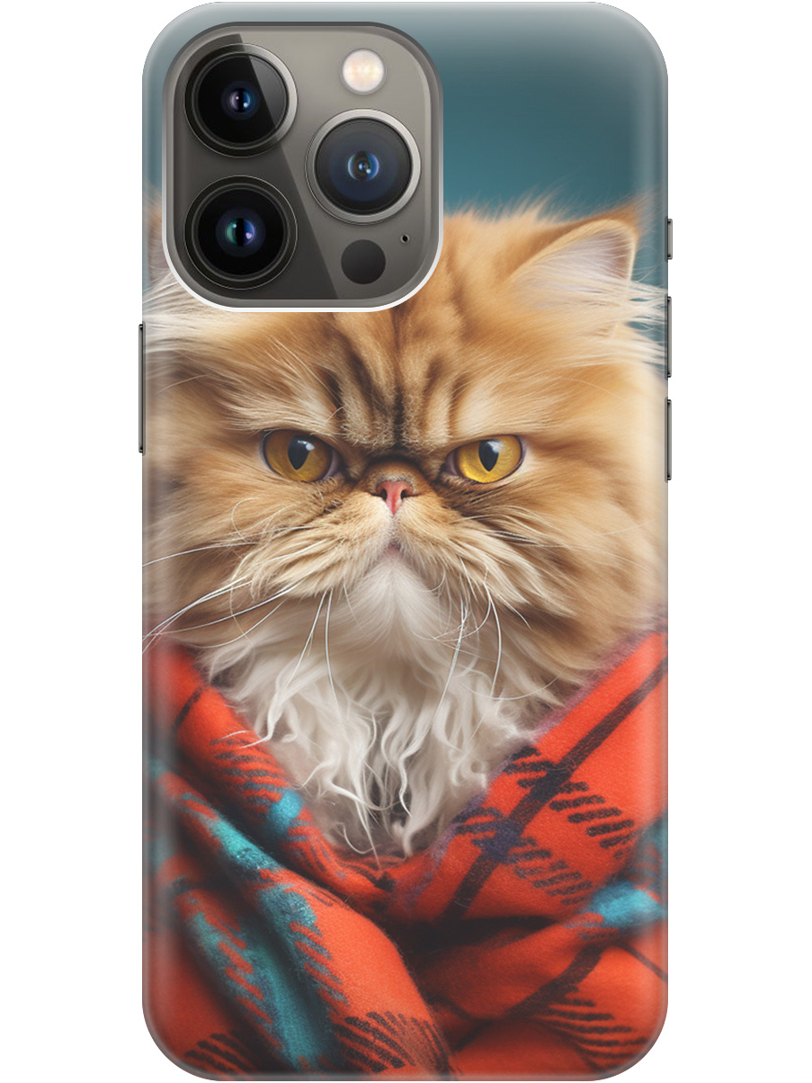 

Силиконовый чехол на Apple iPhone 14 Pro Max с рисунком "Недовольный котик", Красный;синий, 20000371