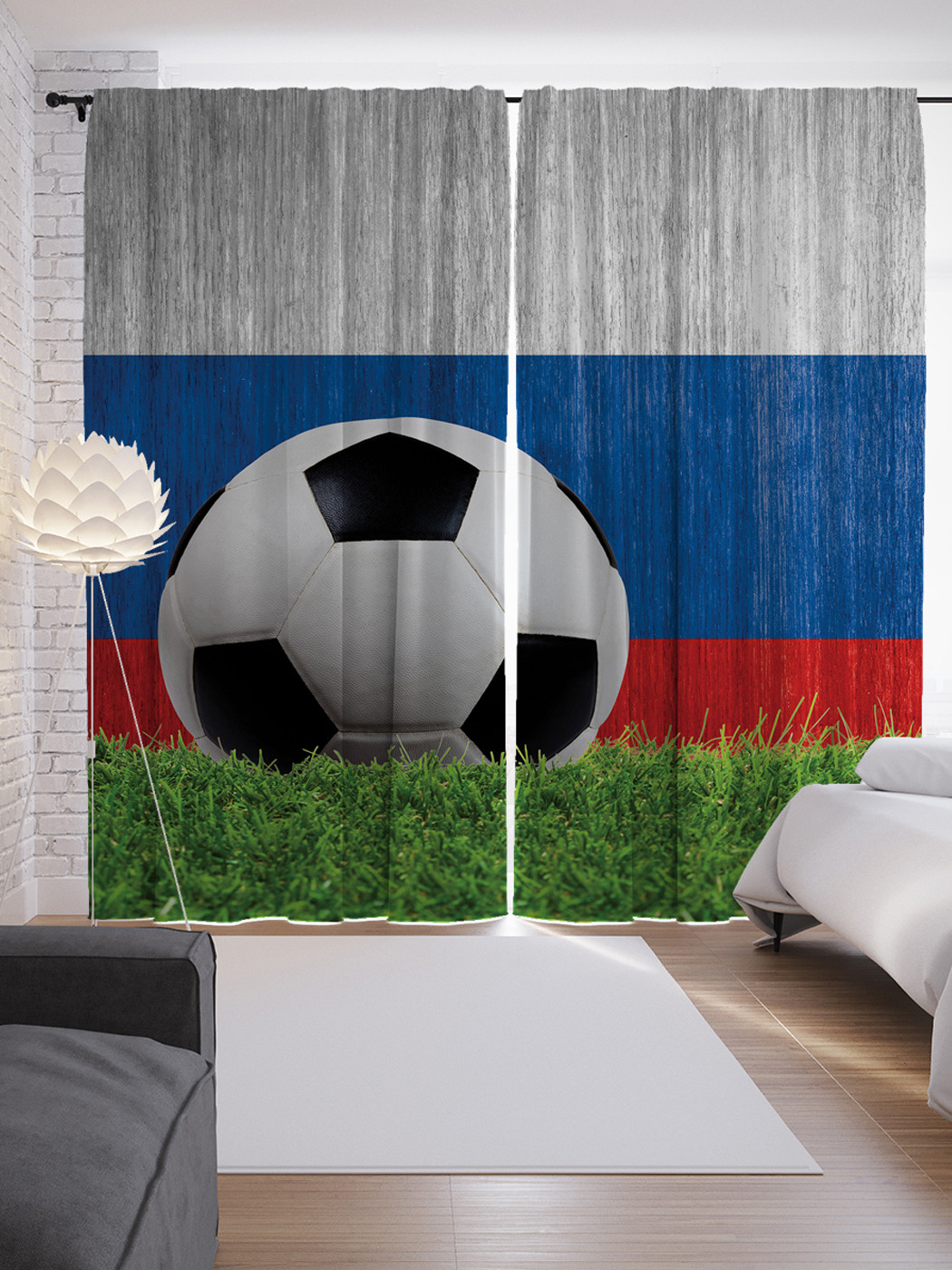 фото Шторы joyarty с фотопечатью "футбольная страна" из сатена, 290х265 см