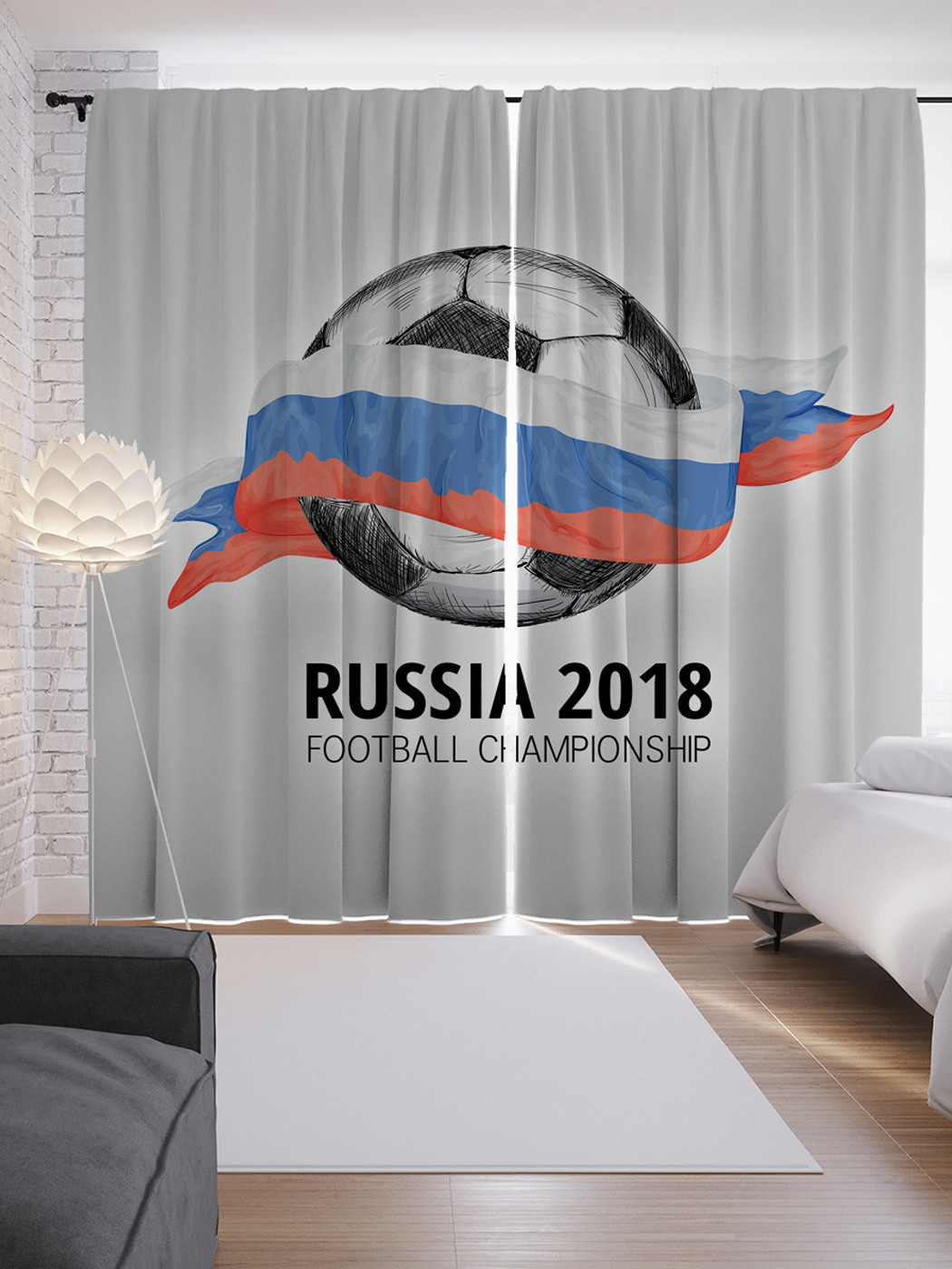 фото Шторы joyarty с фотопечатью "футбольный чемпионат 2018" из сатена, 290х265 см