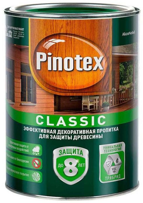 

PINOTEX Classic декоративная пропитка по дереву прозрачная под колеровку (1л)