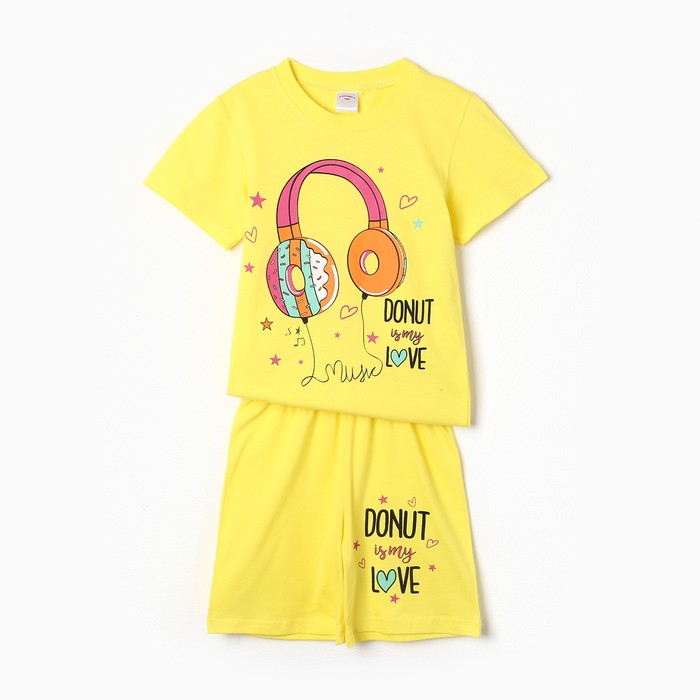Комплект (футболка, шорты) для девочки, цвет желтый, рост 122 см