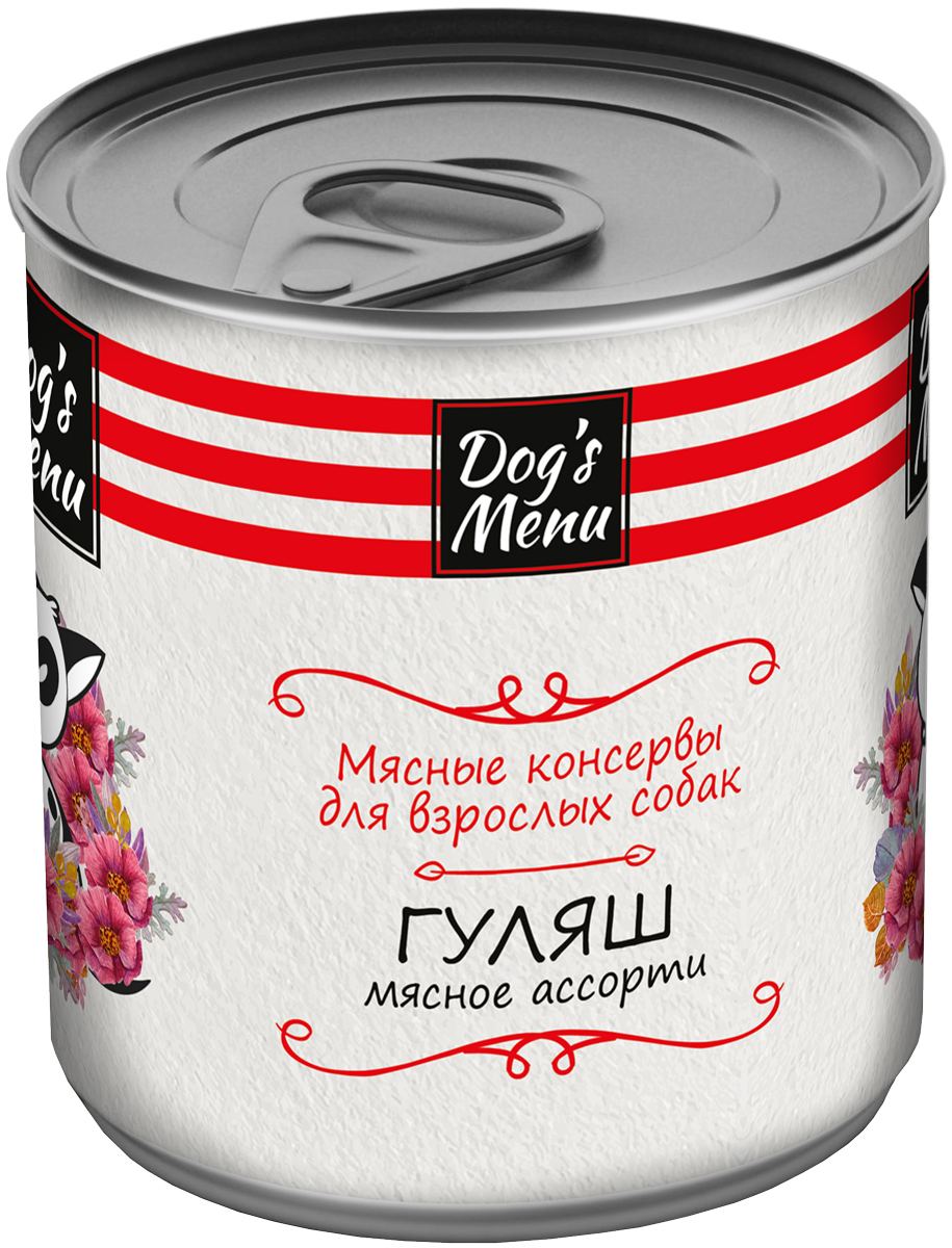 фото Влажный корм для взрослых собак dog's menu гуляш мясное ассорти, 9 шт 750 г dog`s menu