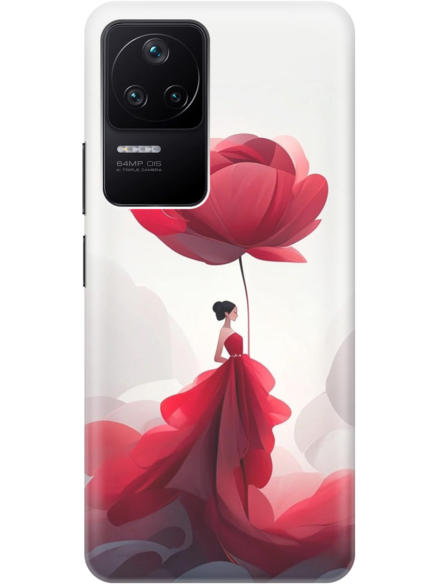 

Силиконовый чехол на Xiaomi Poco F4 с рисунком "Цветочная девушка в красном", Белый;красный, 20000488