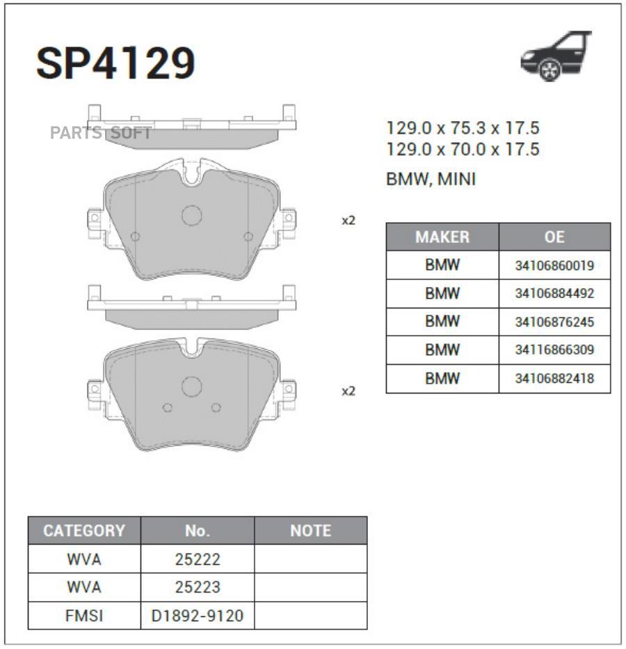 

Колодки передние BMW X1 F48 SP4129