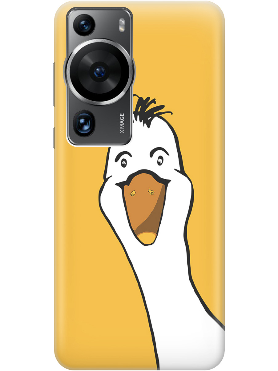 

Силиконовый чехол на Huawei P60 Pro с рисунком "Забавный гусь", Белый;желтый, 20001421